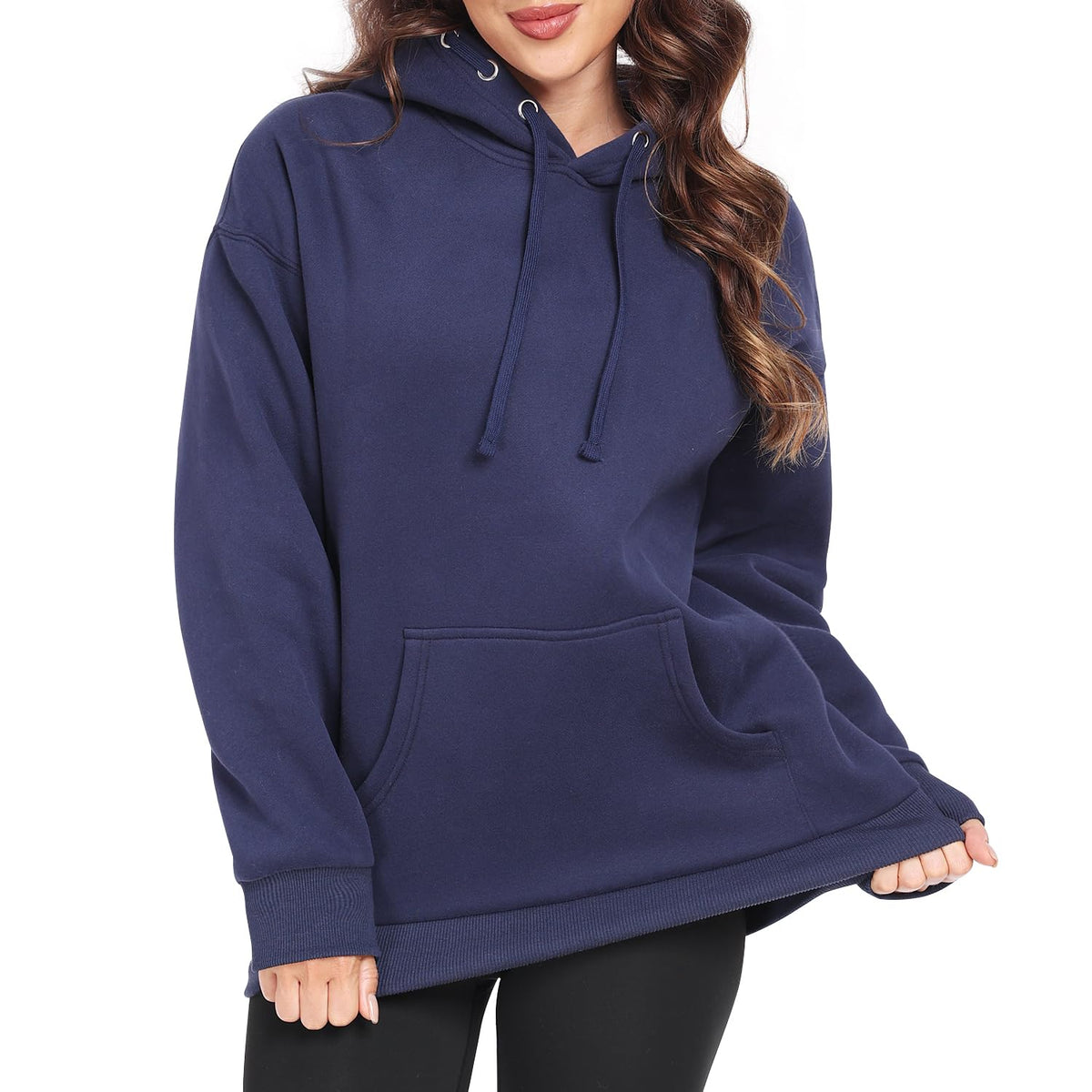 North Bund Moletom Oversized Feminino com Capuz de Fleece, Manga Longa, Roupas Casuais de Inverno, Suéteres Pulôver de Outono, Azul Marinho, 2XL