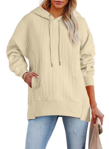 AlvaQ Hoodies para Mulheres Composição de Outono 2024 Moda Inverno Suéteres com Capuz Solto com Bolsos Manga Longa Ombros Caídos Blusas Y2K Bege Tamanho P